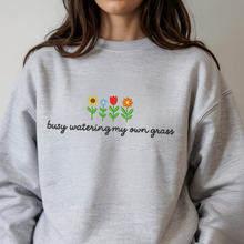 Load image into Gallery viewer, Floral Busy Watering My Own Grass Embroidered Sweatshirt
