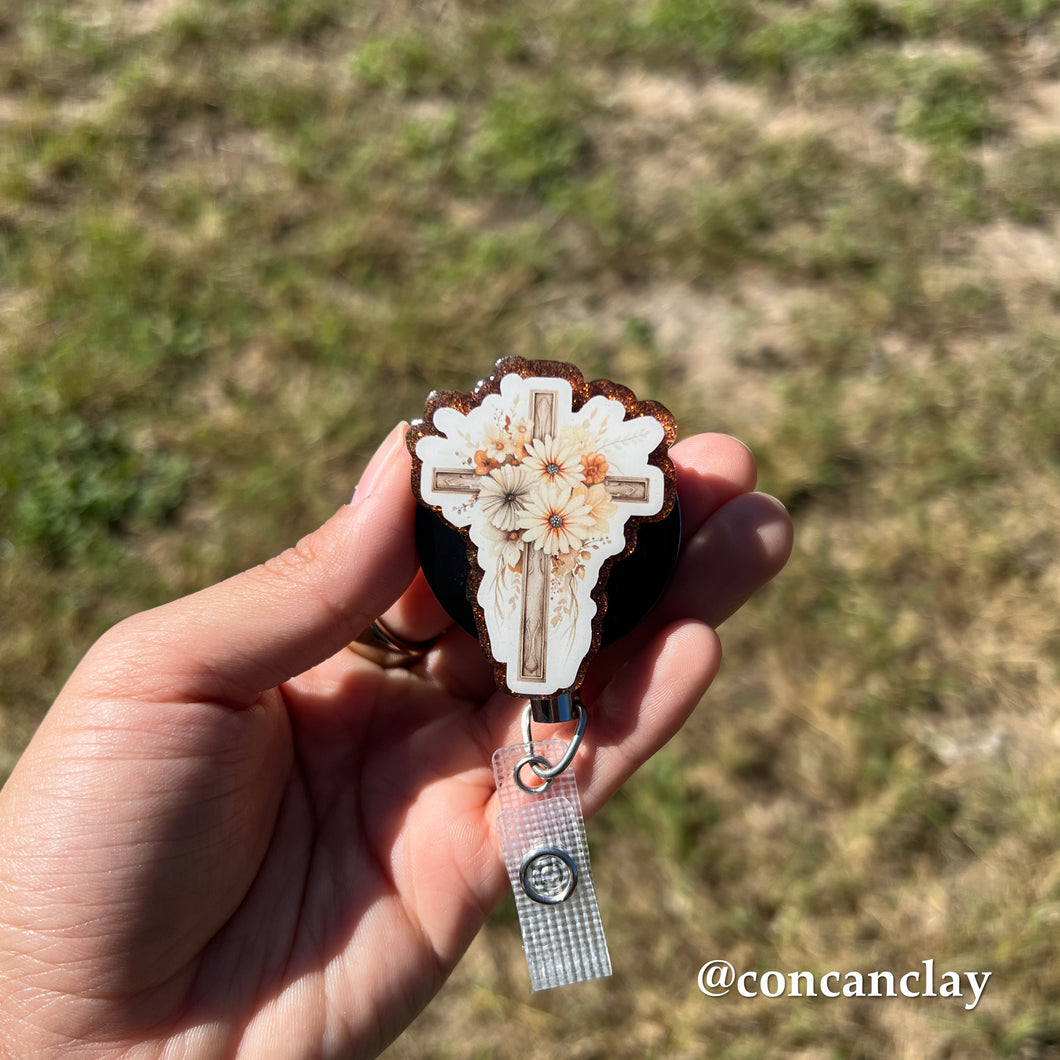 Floral Cross - Interchangeable Badge Topper