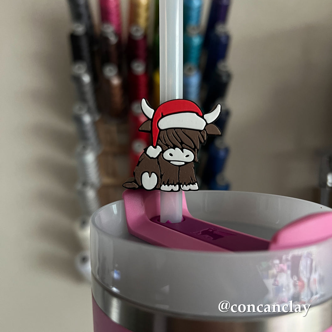 Christmas Highland Cow Straw Huggie