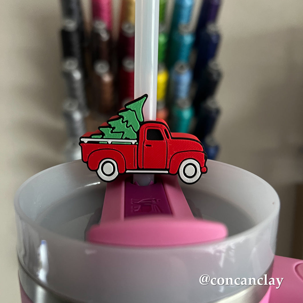 Christmas Red Truck Straw Huggie