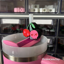 Load image into Gallery viewer, Hot Pink Skull Cherry Straw Huggie
