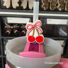 Load image into Gallery viewer, Cherry Bow Straw Huggie
