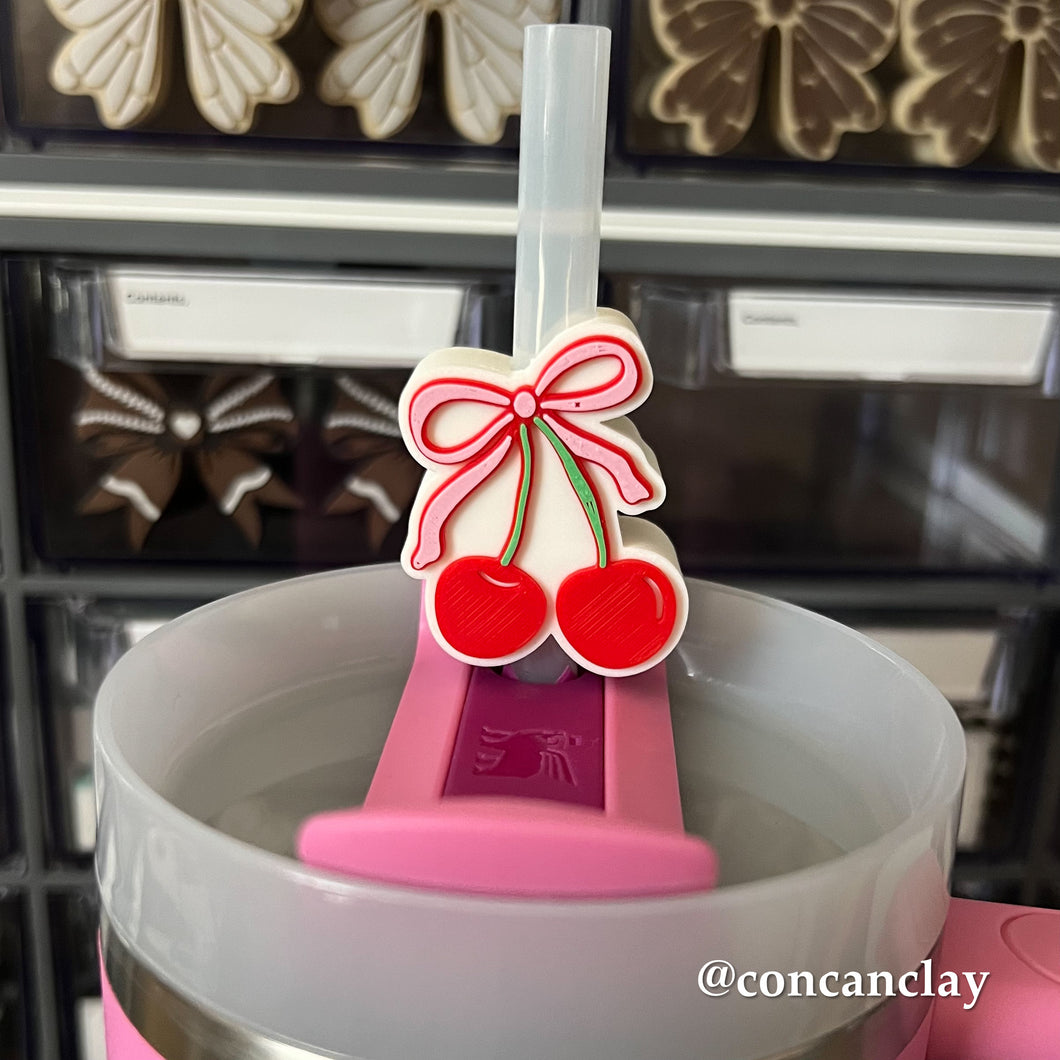 Cherry Bow Straw Huggie
